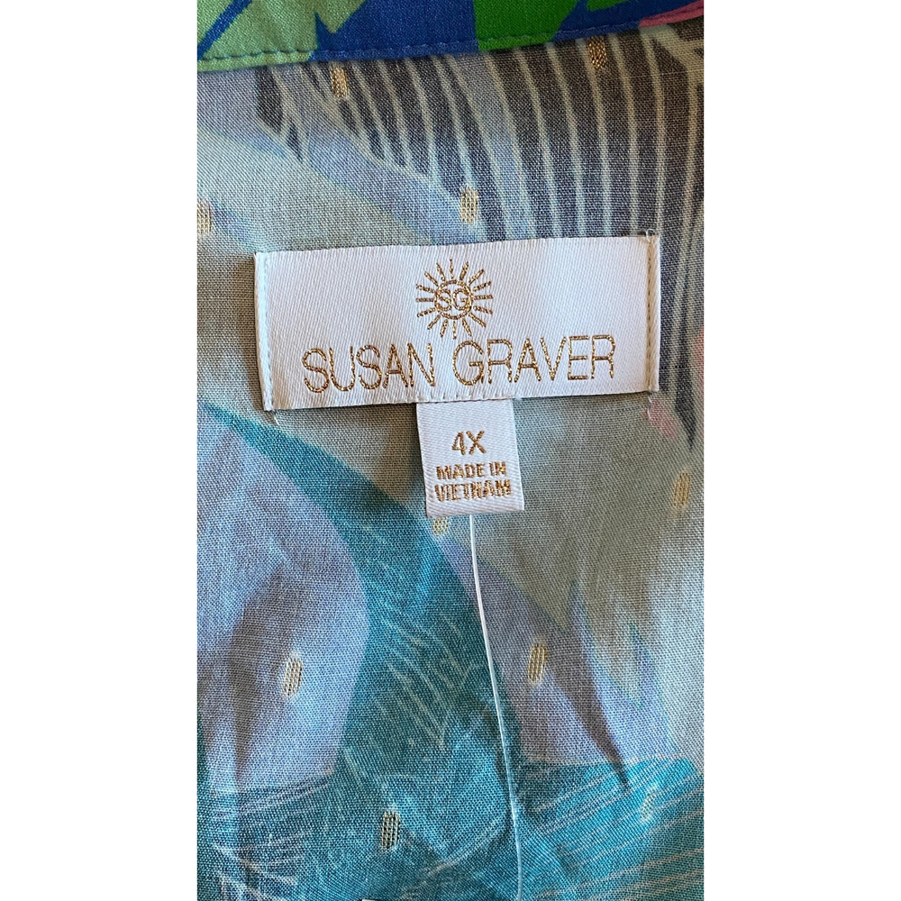 Susan Graver Shirt Dress Sz 4X Beach Cover Resort Vacay Embroidered Tropical NWT - Picture 7 of 11